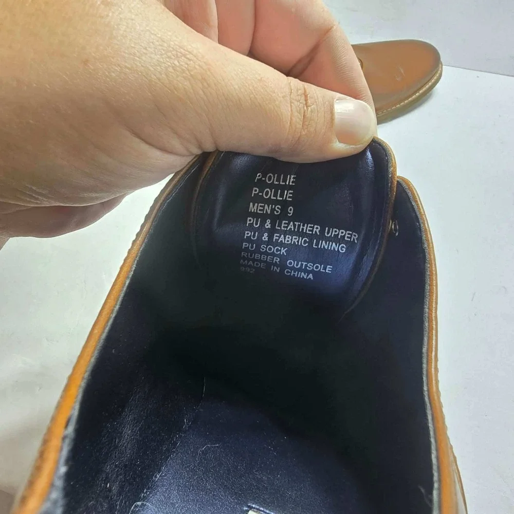 Steve Madden Mens P-Ollie Cognac Brown Plain Toe Oxford Dress Shoes Size 9
